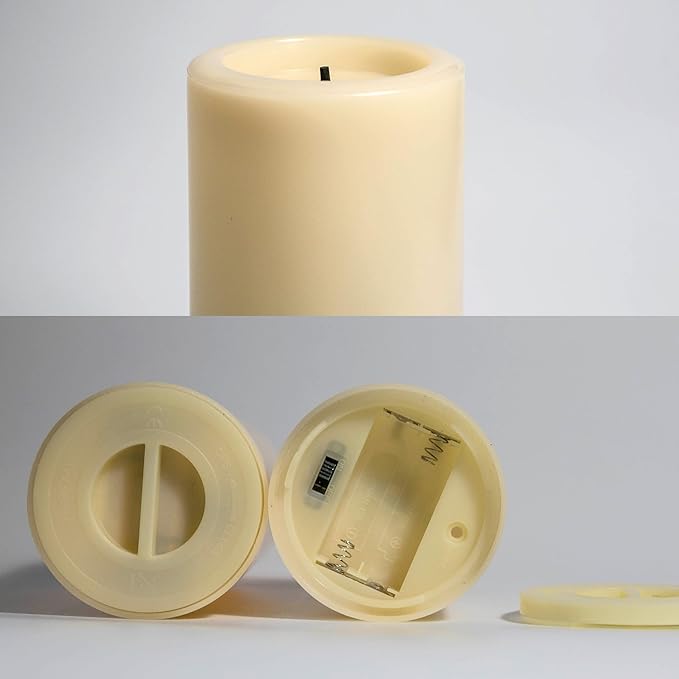 CANDLE CHOICE Outdoor Battery Operated Flameless Candles with Remote Timer Waterproof Flickering Plastic Electric LED Pillar Lights for Lantern Patio Garden Wedding Party Decorations D3”xH4” 2 Pack