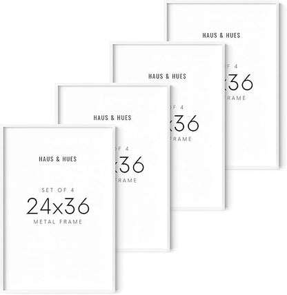HAUS AND HUES 24x36 White Aluminum Frame Set of 4 - Gallery Wall Pack, Large Picture Poster Holder (White Aluminum Frame)