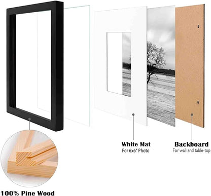 Egofine 10x10 Picture Frames Black,Made of Solid Wood with HD Plexiglass for Pictures 6x6 with Mat or 10x10 without Mat, Tabletop and Wall Mounting Display, Set of 4