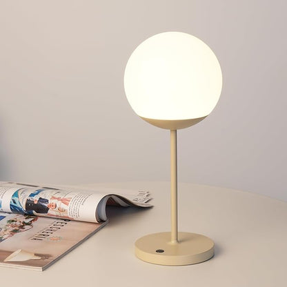WEILAILUX Cordless Table Lamp with Globe Shade, Rechargeable Dimmable Bedside Light, Shower Lamp Waterproof, Touch Control, 8-72 Hours Runtime, 2700K Warm White for Indoor Outdoor (Khaki, Mini)