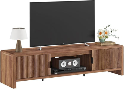 FATORRI TV Stand for 75/65/55 Inch TVs, Farmhouse Entertainment Center with Storage, Wood Waveform Fluted-Door Television Media Console for Living Room,Bedroom (63" W, Walnut)