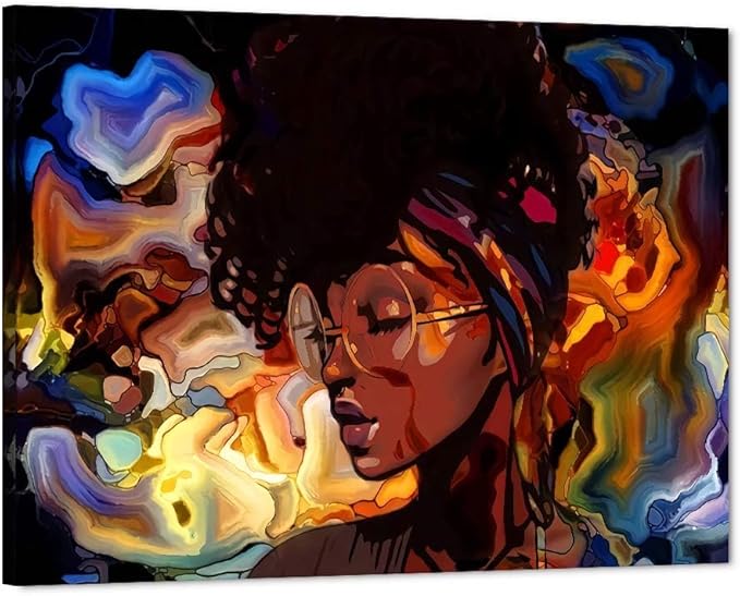 Yatsen Bridge African American Girl Wall Art Canvas Graffiti Style Poster Girl Picture Print with Frame Abstract Artwork for Living Room Ready to Hang - 24x18 inch