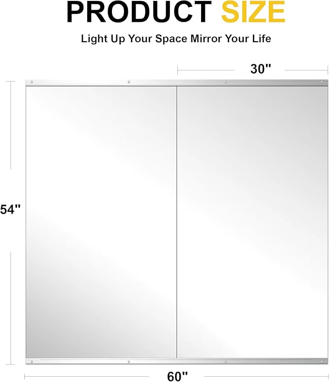 Home Gym Mirror for Wall, 54"x28"-2 PCS Full Length Workout Mirrors, Tempered Glass, HD Reflection, Large Frameless Body Mirror for Home Gym, Garage, Yoga, Dance, Bedroom(Silver)