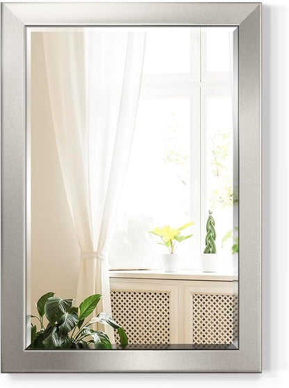 Renditions Gallery Rectangular Silver Wood Framed Body Mirror Verticle Or Horizontal Farmhouse Wall Mounted Vanity Mirror for Living Room Bedroom Home Decor - 41"x29" LT07