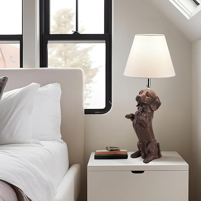 Dachshund Dog Table Lamp Cute Modern Resin Desk Lamp Creative Brown Puppy Nightstand Lamp for Living Room Bedroom Corner Kid’s Room Office