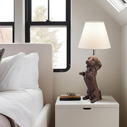 Dachshund Dog Table Lamp Cute Modern Resin Desk Lamp Creative Brown Puppy Nightstand Lamp for Living Room Bedroom Corner Kid’s Room Office