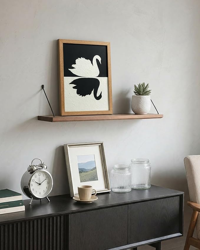 VIYYIEA Framed 3D Textured Wall Art, Handmade Paper Artwork,12x16inch, Modern Minimalist Black White Decor for Living Room Bedroom Shelf, Swan Reflection Abstract Picture