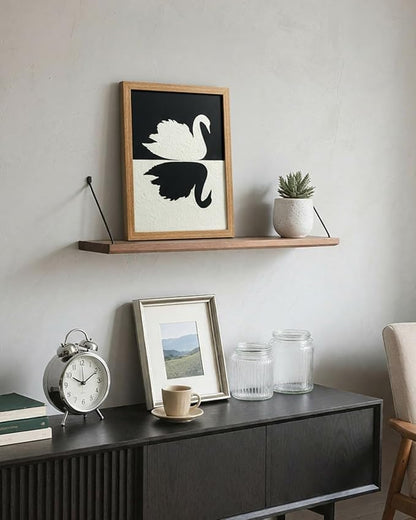 VIYYIEA Framed 3D Textured Wall Art, Handmade Paper Artwork,12x16inch, Modern Minimalist Black White Decor for Living Room Bedroom Shelf, Swan Reflection Abstract Picture