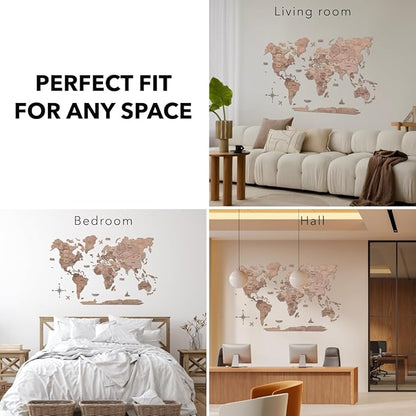Enjoy The Wood 3D Wooden World Map Wall Art - Large Travel Map with Pins for Art Decor - Decorative Map of the World for Home, Office - Travel Wall Art Housewarming Gift Idea (Terra, L, Unframed)