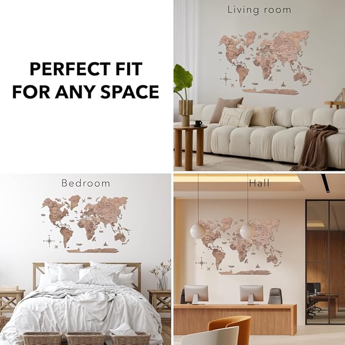 Enjoy The Wood 3D Wooden World Map Wall Art - Large Travel Map with Pins for Art Decor - Decorative Map of the World for Home, Office - Travel Wall Art Housewarming Gift Idea (Terra, M, Unframed)