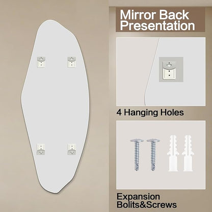 Niccy 61"×24" Frameless Pebble Full Length Mirrors, Long Wall-Mounted Mirror for Living Room, Large Full Body Mirror, Explosion-Proof Tall Hanging-Mirror for Bathroom Bedroom Entryway Decor
