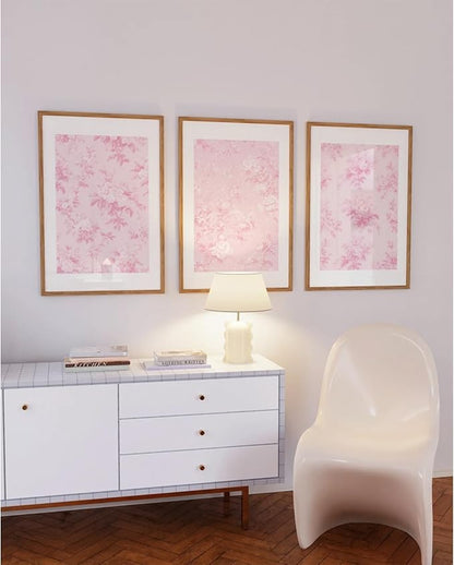 Baccone Pink Floral Wall Art Chinoiserie Flower Wall Decor Pictures Aesthetic Canvas Wall Art Love Shack Fancy Poster Vintage Floral Prints for Living Room Bedroom 12x16 Inch Unframed Set of 3