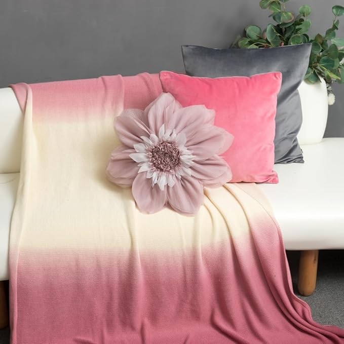 Cute 3D Flower Throw Pillow 12 Inch Round Blush Pink Peach Blossom Decorative Pillow Handmade Elegant Floral Accent Pillow Cushion for Bed Couch Bedroom Living Room Boho Aesthetic Home Decor