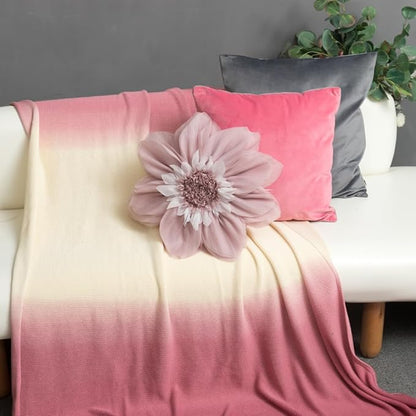 Cute 3D Flower Throw Pillow 12 Inch Round Blush Pink Peach Blossom Decorative Pillow Handmade Elegant Floral Accent Pillow Cushion for Bed Couch Bedroom Living Room Boho Aesthetic Home Decor