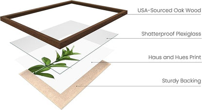 HAUS AND HUES Plant Wall Art - Set of 4 Botanical Prints, Sage Green Leaf Decor, Minimalist Plant Pictures for Wall (Walnut Frame, 8x10)