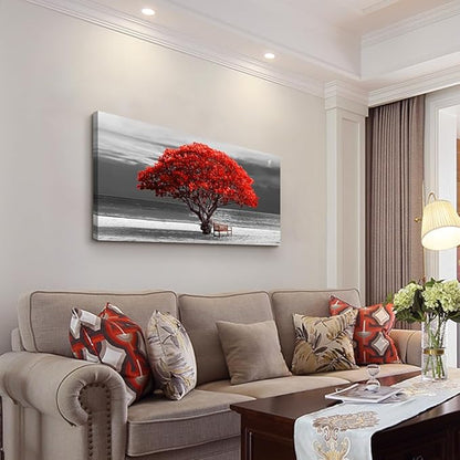 Wapluam Canvas Wall Art - Large Landscape Wall Decor - Bedroom, Living Room, Office - Black & White Framed Artwork - 24x48 in