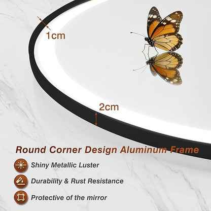 22x36 Inch Oval Black Framed LED Bathroom Mirror with Lights, Built-in Bluetooth Speaker,Tempered Glass,Dimmable Lighted Bathroom Vanity Mirror with 3 Colors, Backlit + Frontlit, Memory, Anti-Fog