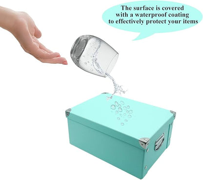 GUOZI Collapsible Storage Box, Decorative Memory Box with Lid & Metal Reinforced Corners, Cardboard File Bin with Handles, Organizer Gift Box for Keepsake Toy Photos Office Nursery Wardrobe Bookshelf