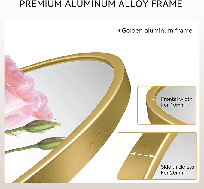 LAIYA 36 Inch Round LED Bathroom Mirror with Lights, Gold Aluminum Frame, Anti-Fog Dimmable Backlit Vanity Mirror, 3 Color Temperature, Memory Function, Wall Mounted Lighted Bathroom Mirror