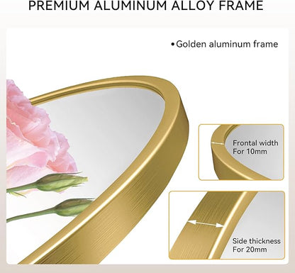 LAIYA 36 Inch Round LED Bathroom Mirror with Lights, Gold Aluminum Frame, Anti-Fog Dimmable Backlit Vanity Mirror, 3 Color Temperature, Memory Function, Wall Mounted Lighted Bathroom Mirror