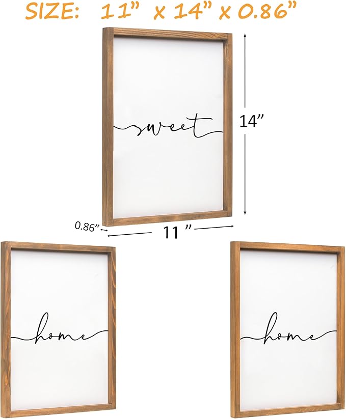 Heiple Set of 3 Framed Farmhouse Home Sweet Home Sign Above Bed Wall Decor for Bedroom Decor Wall Art Wood Signs