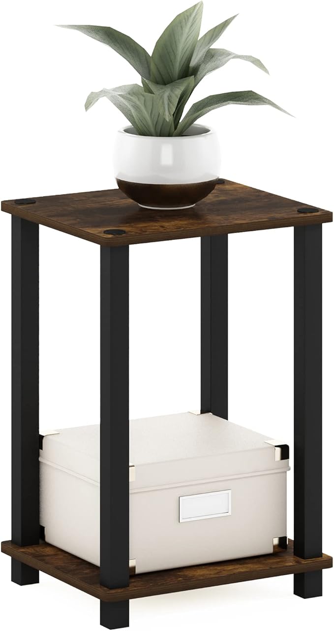 Furinno Simplistic 1-Tier End Side Night Stand/Bedside Table with Plastic Poles, Amber Pine/Black