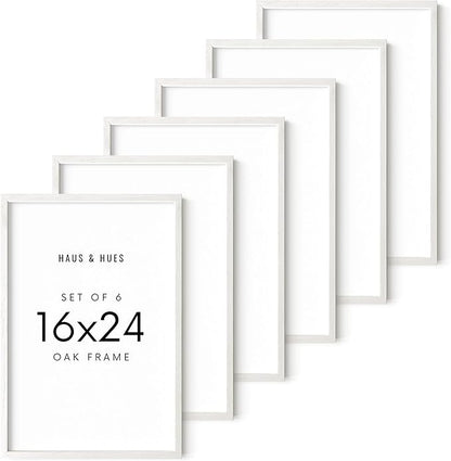 HAUS AND HUES White Oak Wood 16x24 Picture Frames - Set of 6, Natural Frames for Posters and Photos