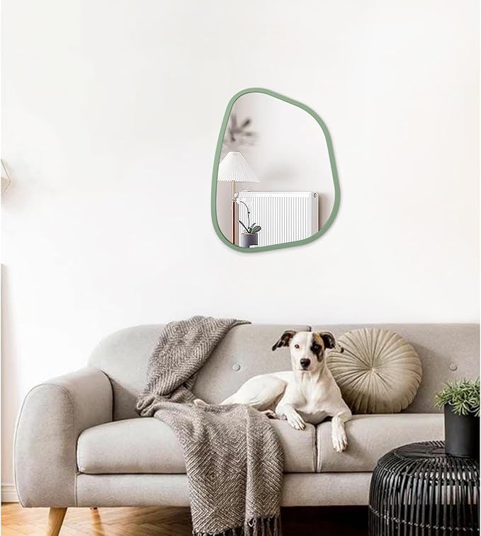 Asymmetrical Mirror for Wall Irregular Accent Wood Frame Modern Unique Wall Mirror Decorative Vanity Bathroom Living Room Bedroom Entryway Hallway Artistic Wavy Mirror Small 16"x12"