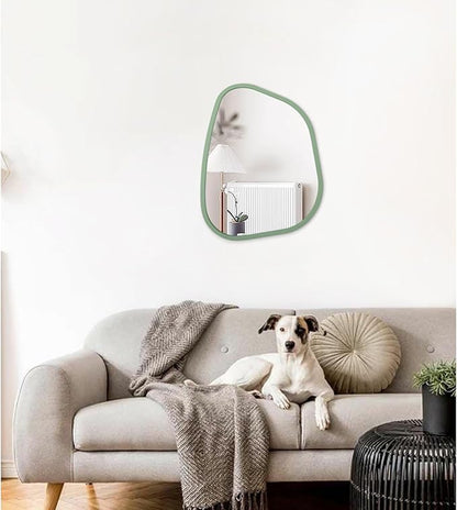 Asymmetrical Mirror for Wall Irregular Accent Wood Frame Modern Unique Wall Mirror Decorative Vanity Bathroom Living Room Bedroom Entryway Hallway Artistic Wavy Mirror Small 16"x12"