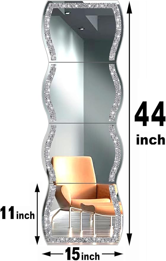 ZOLAPI Wave Pattern Crushed Diamond Body Mirror Set - 4pcs 11x15 inch Dressing & Makeup Mirror for Decor, Gym, Door (11x15 inch 4pcs)