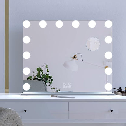 ANYHI Vanity Mirror with Light, Large Hollywood Lighted Makeup Mirror 14 Dimmable LED Bulbs, Smart Touch Control, Tabletop or Wall-Mounted, Detachable 10x Magnification, 24.4" x 20.2" (Silver)