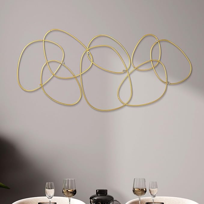 Hicarer 3 Pcs Interlocking Rings Wall Sculpture Gold Metal Home Wall Decor Abstract Aesthetic Gold Decoration for Art Bedroom Living Room Bathroom Home(Circle)