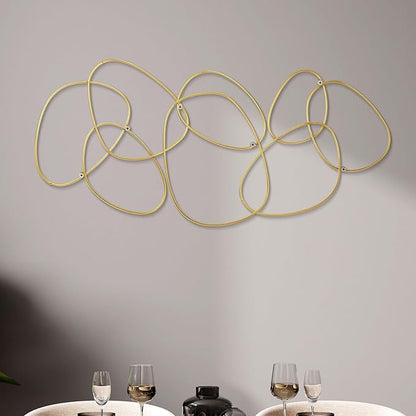 Hicarer 3 Pcs Interlocking Rings Wall Sculpture Gold Metal Home Wall Decor Abstract Aesthetic Gold Decoration for Art Bedroom Living Room Bathroom Home(Circle)