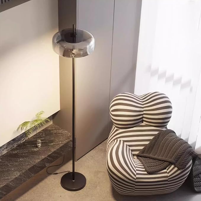 MIXL-Smoky Grey Floor Lamp with Glass Shade,Dimmable Floor Reading Lamp,Mid Century Modern Standing Lamp for Bedroom Living Room and Office