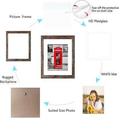 11x14 Picture Frame Rustic Brown Wood Set of 6,Display Pictures 8x10 with Mat or 11x14 Without Mat,Multi Photo Frames Collage for Wall