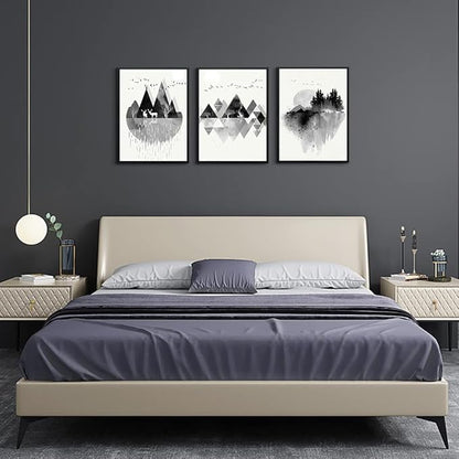 Hyidecorart Black Framed Wall Art - 3 Piece Abstract Geometric Wall Prints for Living Room, Bedroom, Office Decor