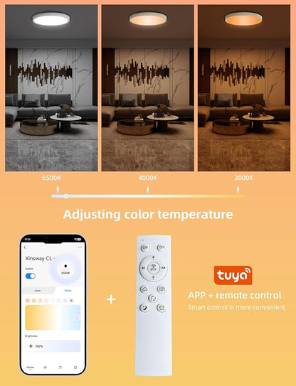 Smart Ceiling Light, 12 Inch, DIY Color Changing,Dimmable Night Light, Compatible with Alexa and Google Assistant, Light for Bedroom and Living Room, 1 Pack (White)