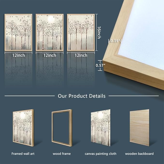 Trees And Birds Abstract Paintings Framed Canvas Prints Wall Art For Bedroom Bathroom Wall Decor Office Artworks Pictures Wall Decorations For Living Room,Sunrise And Sunset Modern Home Decoration