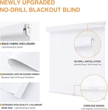 AOSKY No Drill Cordless Blackout Roller Shades with Valance,Customize Blinds for Indoor Windows,Room Darkening Window Shades Pull Down with Free-Stop Spring System, UV Protection for Home White