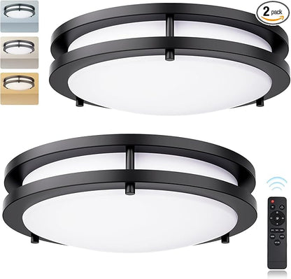 Kalium LED Ceiling Light with Remote 2Pack 12 Inch Flush Mount Ceiling Light Fixture, 18W 3000K-6000K Adjustable Color Temperature, Dimmable Lighting Fixtures for Kitchen Bedroom. Hardwired.