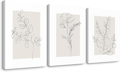 Youillne Neutral Botanical Prints Wall Art Flower Minimalist Canvas Wall Decor Vintage Line Wall Art Floral Plant Painting Pictures Beige Boho Artwork Farmhouse Poster for Bedroom 24x36 Inch Set of 3