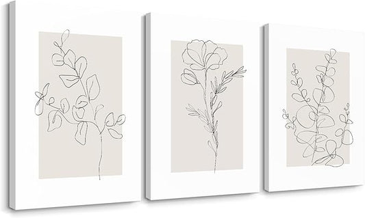 Youillne Neutral Botanical Prints Wall Art Flower Minimalist Canvas Wall Decor Vintage Line Wall Art Floral Plant Painting Pictures Beige Boho Artwork Farmhouse Poster for Bedroom 24x36 Inch Set of 3
