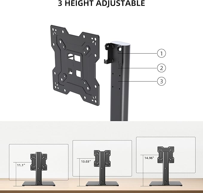 XINLEI Universal TV Stand Base, Table Top TV Stand for 17-43 Inch LCD/LED TVs, Height Adjustable Monitor Mount Stand with Tempered Glass Base Holds up to 88lbs VESA 200x200mm, TS103