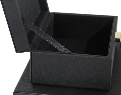 HofferRuffer Faux Leather Jewelry Boxes, Decorative Boxes Storage Accessory Organizer with Gold Hardware Decor, Classic Vegan Leather Set of 2 Pieces (Black)