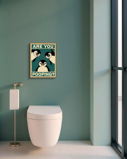 VIYYIEA Framed Canvas Wall Art Home Decor Penguin Probe Canvas Prints, Vintage Home Decoration, Animals Painting Picture, Bathroom Wall Decor Gifts for Friends or Family - 16L x 12W