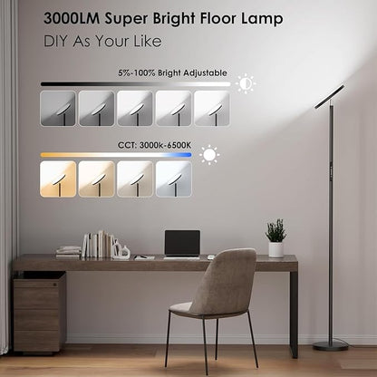 Super Bright LED Floor Lamp, Torchiere Floor Lamp with Remote & Touch Control, 4 Color Temps and 32W 3000LM, 69" Tall Standing Lamp with 350°Rotating Head, Dimmable Floor Lamps for Living Room Bedroom