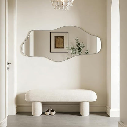 Irregular Frameless Mirror, 54.5"x24" Large Asymmetrical Tempered Glass Mirror, Modern Silver Organic Wall Mirrors for Living Room Bedroom Hallway Entryway, Horizontal or Vertical Hanging