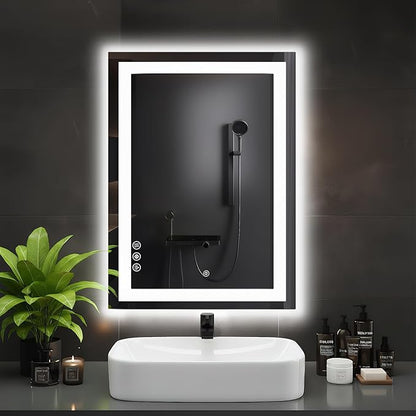 DUMOS 20.1"x28.1" LED Bathroom Mirror, Smart Anti-Fog Bathroom Vanity Mirror with Front Light & Backlit, 3 Color Temperatures, Dimmable, Memory Function