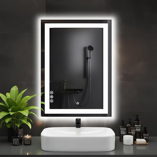 DUMOS 20.1"x28.1" LED Bathroom Mirror, Smart Anti-Fog Bathroom Vanity Mirror with Front Light & Backlit, 3 Color Temperatures, Dimmable, Memory Function