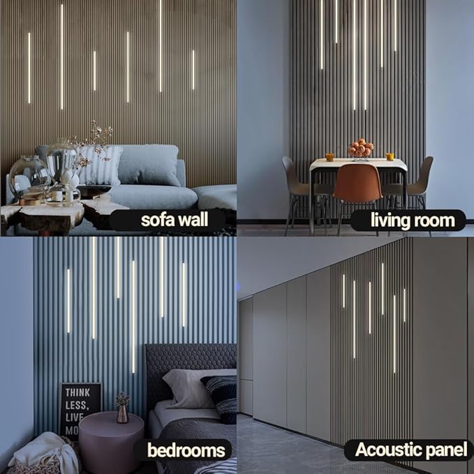 HAMRVL LED Recessed Lighting, Dimmable Self-Adhesive LED Strip Lights for Wood Slat Wall Panels, 6 PCS Warm White 3000k Wall Panel Lights, Wall LED Lights for Acoustic Panels,Headboard,Stair,Cabinets